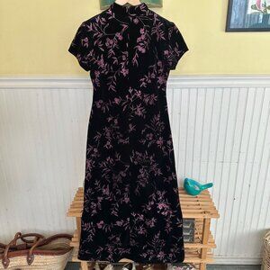Black & Purple Sheri Martin Velvet Floral Maxi Vintage 90s dress short sleeve